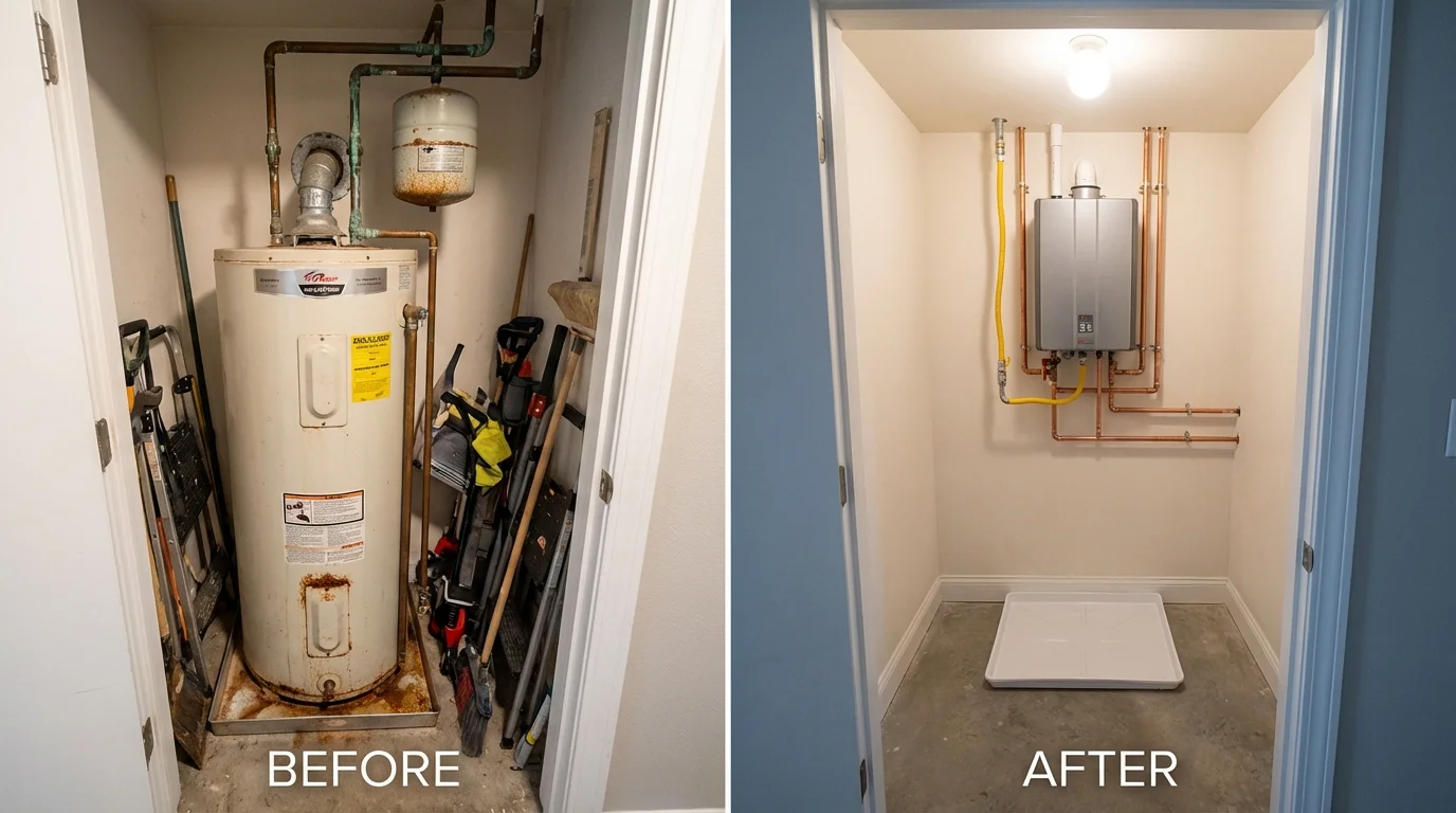 Tank water heater versus wall-mounted tankless unit comparison for Orion, IL homeowners
